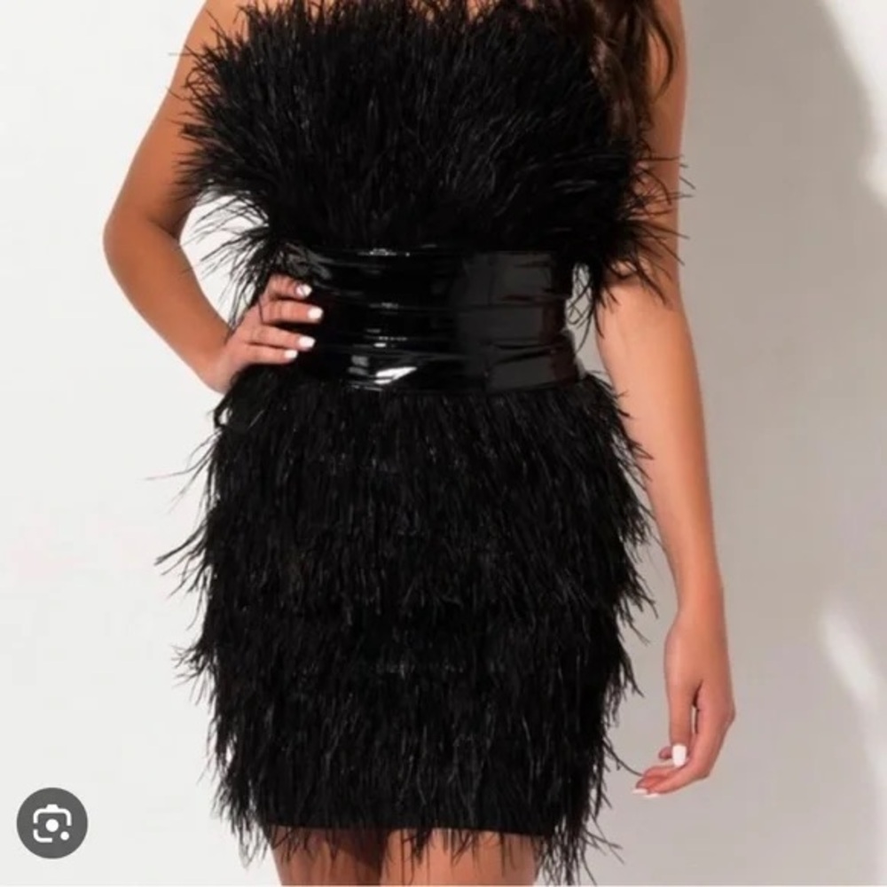 AKIRA Elegant Black Feathered Mini Dress